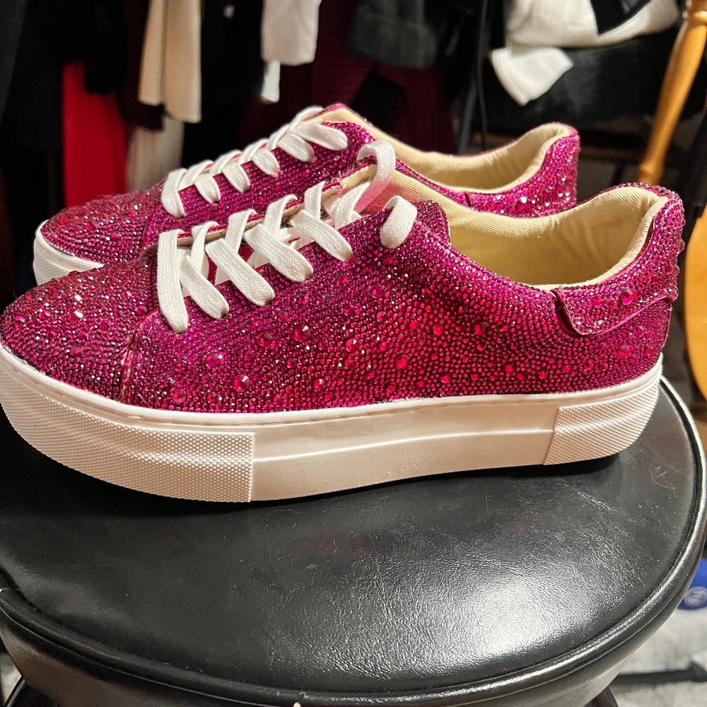 Fuchsia Betsey Johnson Rhinestone Sneakers